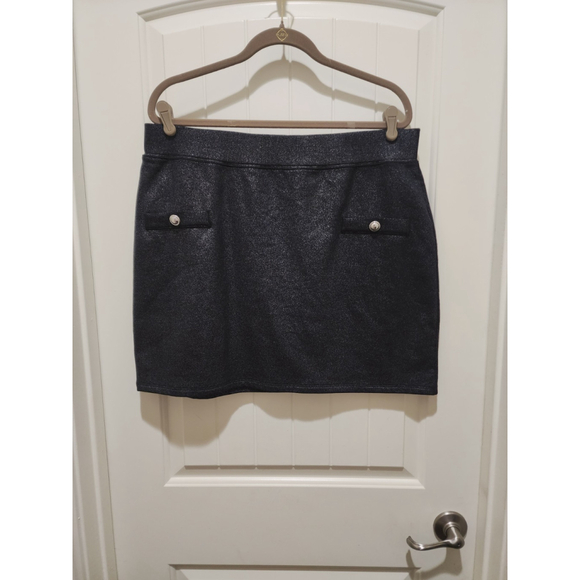 Michael Kors Women's Shimmer Winter Fall Skirt SZ XL Midnight BLACK - Picture 6 of 15